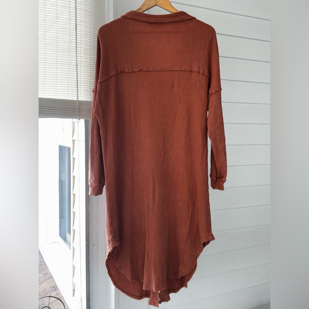 Rust Button-Up Oversized Long Shirt and Pants Set - Picture 7 of 13